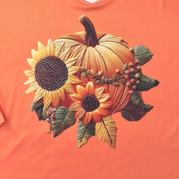 Pumpkin Sunflower Print Long Sleeve V Neck Fall Top Womens Size Large Polyester - Picture 4 of 13